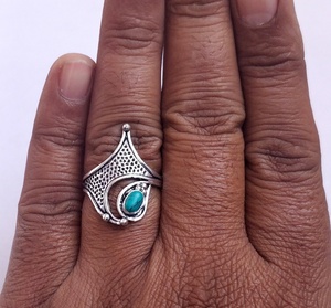 Bague en pierre argent Turquoise et cristal, joli anneau en forme de fantaisie, à la mode - Product Image 5