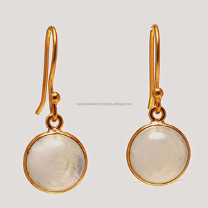 925 argent Sterling 18K plaqué or jaune 10MM coupe à facettes arc-en-ciel pierre de lune boucles d'oreilles goutte accessoire de mode élégant pour - Product Image 1