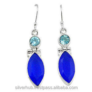 Superbes boucles d'oreilles en argent sterling 925 avec pierres précieuses Marquise Blue Calcedony faites à la main pour cadeau d'anniversaire OEM ODM fournisseur de bijoux - Product Image 1