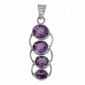Piedra preciosa de amatista de forma ovalada, colgante de Plata de Ley 925, joyería con colgante de moda Chapado en plata para fiestas de regalo de boda - Product Image 1