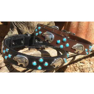 Collier de chien durable personnalisé de luxe cuir tressé solide motif solide rembourrage souple boucle en métal utilisation en extérieur rivet d'entraînement - Product Image 5