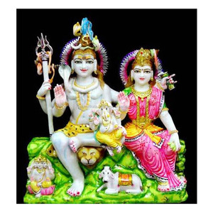 Escultura de mármol de colores, Shiv Parvati sentado sobre la escultura - Product Image 1