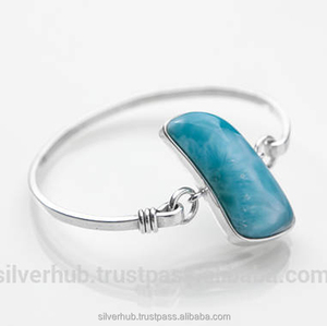 Hecho 925 Larimar plata esterlina diseñador hecho a mano brazalete - Product Image 1