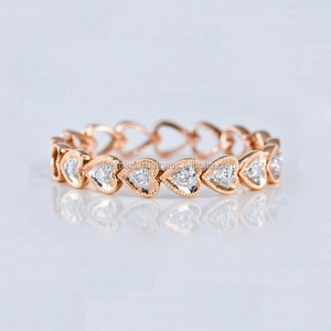 แข็ง14K กุหลาบทองของแท้ SI ความคมชัด G-H สีเพชรหัวใจรักแหวนนิรันดร์ผู้ผลิตขายส่งเครื่องประดับทอง - Product Image 1