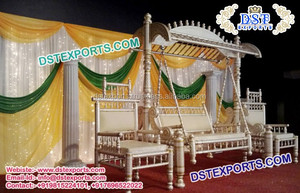 New Silver <b>Mehndi</b> Stage Swing UK Marvelous Metal Look Wooden Carved Swing Jhula Manufacturer - Product Image 4