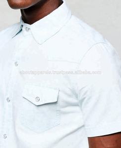 เสื้อเชิ้ตผ้าเดนิมผสมสีสำหรับผู้ชาย,เสื้อเชิ้ตผ้าเดนิมแฟชั่นสไตล์ลำลองแบบสั่งตัด - Product Image 3