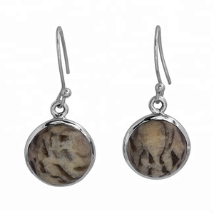 Round Labradorite Gemstone 925 <b>Sterling</b> <b>Silver</b> With <b>Silver</b> Plated Ear <b>Wire</b> Dangle Earrings Fashionable Earring For Women. - Product Image 1