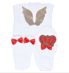 Venta al por mayor personalizado recién nacido nuevo diseño de manga larga 100% algodón tejido burbuja alta calidad moderno 4 piezas rojo bebé niñas mameluco - Product Image 4