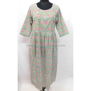 ชุดเดรสยาวพิมพ์ลายบล็อกมือของผู้หญิง,เสื้อเคอร์ติสมีกระดุมด้านข้าง - Product Image 1