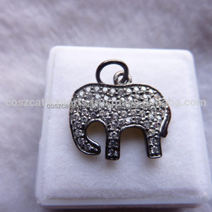 Colgantes de elefante de pavé de diamante, colgante de oro de 14k, dijes de Plata de Ley 925, colgante - Product Image 1