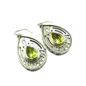 Vintage Silver Jewelry for Women Girls Natural <b>Peridot</b> Cut Pear Shape Gemstone Drop <b>Earrings</b> for Weddings Engagements Parties - Product Image 1