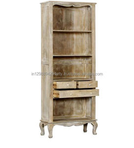 Estantería moderna de madera maciza de roble y metal con cuatro tres cajones y estantes, muebles de sala de estar o cocina para uso doméstico - Product Image 2