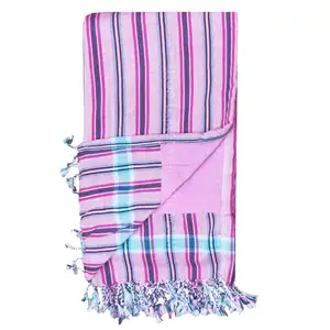 印度制造商生产的优质环保100% 棉定制浴巾Kikoy沙滩帕雷奥毛巾Kikoy毛巾布