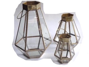 Brass and Glass Geometric Designs <b>Lantern</b> With Antique Brass Finish Home Decor Christmas Home Decoration - Product Image 4