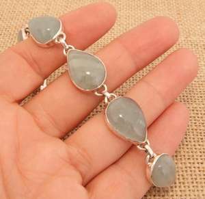 อัญมณีสีฟ้า925สร้อยข้อมือเงินเครื่องประดับอินเดีย - Product Image 3