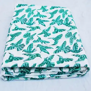 Handmade Bird Design Block Printed Cotton Fabric Indian Light Weight White Running Craft Making Organic Material Wholesale