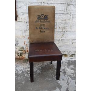 Silla de comedor de madera de lona de cuero genuino Vintage e Industrial de lujo, silla de oficina - Product Image 1