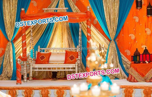 Sangeet เวทีแกว่งกับโมร็อกโกโคมไฟสำหรับเวทีงานแต่งงานของราชวงศ์จูลาพร้อมโคมไฟโลหะสีทองแกะสลักบนเวทีแกว่งสหราชอาณาจักร - Product Image 4