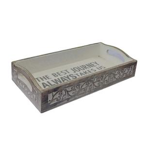 Plateau en bois décoratif avec sculpture à la main à l'extérieur et sérigraphie avec travail d'émail à l'intérieur. - Product Image 6