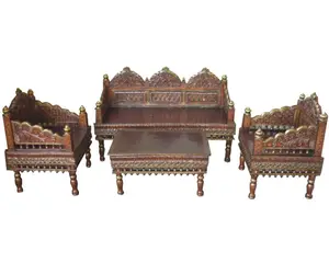 Best Quality Fine Hand Painted Hand Carved Sofa Set (Set Of 4 Pcs) For Home / Living Room / Hall Antique Designed Furniture Set