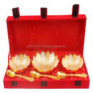 Gold Plated Polish Bowl with Embossed Spoon Traditional Design Metal Tray for New Year's or <b>Christmas</b> Decorative Gift Item - Product Image 1