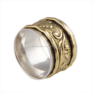 Wholesale 925 Sterling Silver Classic Party <b>Spinner</b> <b>Ring</b> Handmade Floral Scrollwork Two Tone Meditation Worry <b>Ring</b> Jewelry - Product Image 1
