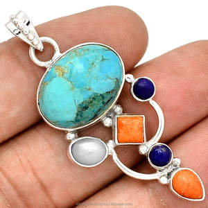 Pendentif multi pierres précieuses en argent sterling 925 Pendentif en pierres précieuses turquoise naturelle Bijoux de déclaration pour le fournisseur ODM OEM en gros - Product Image 1