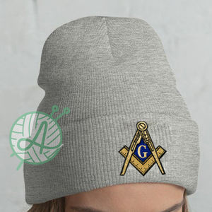 Master Mason Bonnet tricoté en laine 100% pour hommes, chapeau d'hiver à manchette rayée avec broderie à la main pour les voyages à la plage ou les affaires - Product Image 2