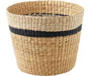 hot deals low price round wicker belly water hyacinth waste bin mini natural seagrass straw baby laundry storage basket