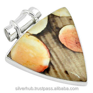 925 plata esterlina venta al por mayor cacahuete madera petrificada jaspe Gemstopne colgante declaración joyería para Unisex ODM OEM en precio a granel - Product Image 1