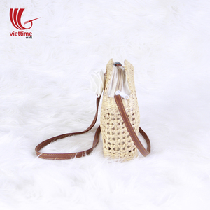 Vente en gros magnifique sac à bandoulière tissé en paille jacinthe d'eau style plage bohème avec décoration perle et pompon fermeture à glissière - Product Image 2