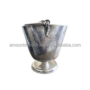 Cubo enfriador de vino clásico ecológico de acero inoxidable plateado con asa para fiestas - Product Image 6