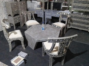 Mesa de centro con incrustaciones de hueso para muebles de metal de estilo moderno indio con altura ajustable para uso en la sala de estar del hogar - Product Image 2