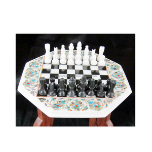 Hermosa Mesa de Centro de Mármol Blanco con Diseño de Ajedrez para Decoración del Hogar, Artículos y Regalos de Mármol - Product Image 1