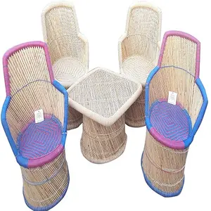 Многоцветный бамбуковый тростниковый стул со столом, набор из 5 штук для гостиной, крытой, открытой террасы, столовой, ресторанов, кафе, стульев