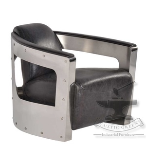 เก้าอี้โซฟาหนังสีดำแบบวินเทจพร้อมโครงเหล็กสไตล์ร่วมสมัยสำหรับอพาร์ทเมนต์หรือห้องรับประทานอาหาร - Product Image 1