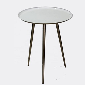 Mesas de Centro de Latón y Vidrio, Mesa de Centro Redonda de 3 Patas de Latón con Tapa Blanca, Nuevo Diseño Simple, Mesa Auxiliar de Tres Niveles - Product Image 2