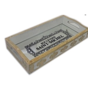 Plateau en bois décoratif avec sculpture à la main à l'extérieur et sérigraphie avec travail d'émail à l'intérieur. - Product Image 4