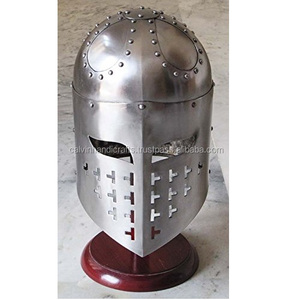 Casco Medieval Antiguo de los Caballeros Templarios, Armadura, Artesanía Calvin, Metal de Latón Plateado Pulido Vintage, Decoración para el Hogar, Regalo - Product Image 1