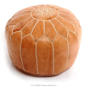 Pouf ottoman en cuir véritable élégant, poufs de sol de luxe, décoration moderne pliable de style marocain pour la maison - Product Image 1