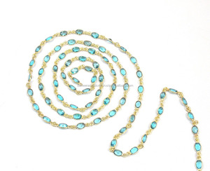 สร้อยโบโฮชุบทองเซอร์โคเนียรูปท้องฟ้าสีน้ำเงินทำด้วยมือส่วนประกอบอัญมณีหลายฝาจากธรรมชาติ - Product Image 4