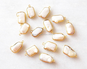 เครื่องประดับไข่มุกธรรมชาติทำจากหินอัญมณีธรรมชาติชุบทองตัวเชื่อมต่อแบบฝาสองชั้นสวยงาม - Product Image 3