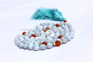 Agate de dentelle bleue perles rondes collier Mala unisexe gland naturel avec cadeau de fête bouddhiste de Style ethnique pour les femmes - Product Image 3