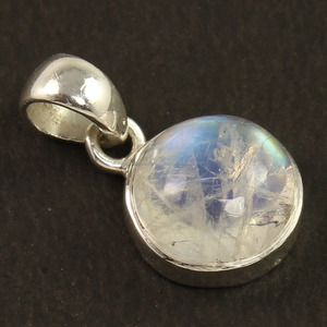 Piedra Natural RAINBOW MOONSTONE Piedra preciosa de forma redonda 925 Plata de ley sólida para mujeres Trending Little Cute Pendant - Product Image 1