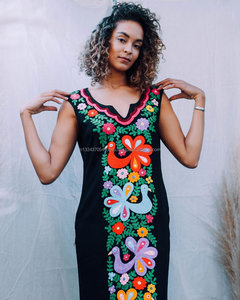 ชุดเดรสยาวแขนกุดปักลายดอกไม้ปักลายนกยูงชุดเดรสยาวสไตล์ฮิปปี้สไตล์วินเทจผ้าแม็กซิกันปักลายดอกไม้ลูกไม้ใส่ชายหาดฤดูร้อน - Product Image 4