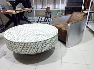 Mesa de centro con incrustaciones de hueso redondo, muebles con incrustaciones de hueso - Product Image 5