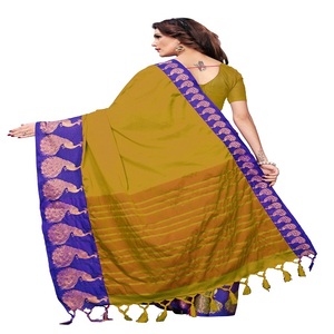 Saree en soie de coton de mode auto-conçu (moutarde) ApparelGarment - Product Image 2