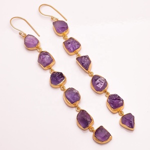 Améthyste brute pierres précieuses boucles d'oreilles goutte or Vermeil plaqué laiton bijoux pour mariages accessoire de bijoux à la mode - Product Image 1