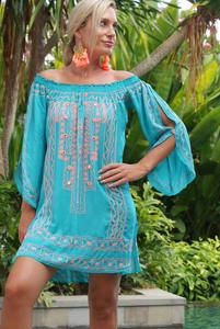 ชุดเดรสคลุมสะโพกเปิดไหล่ปักลายสุดเก๋,ชุดคลุมชายหาดผ้าปอนโชแบบลำลองสำหรับฤดูร้อน - Product Image 5