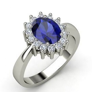 Klassieke Edelsteen Diamanten Ring <span class=keywords><strong>Diana</strong></span> Design 14K Wit Goud Edelsteen Ring - Product Image 3
